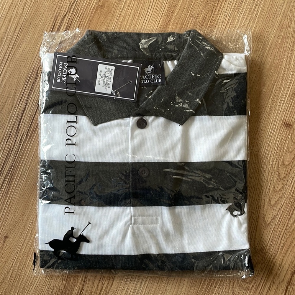 NEW Pacific polo mens shirt black and white